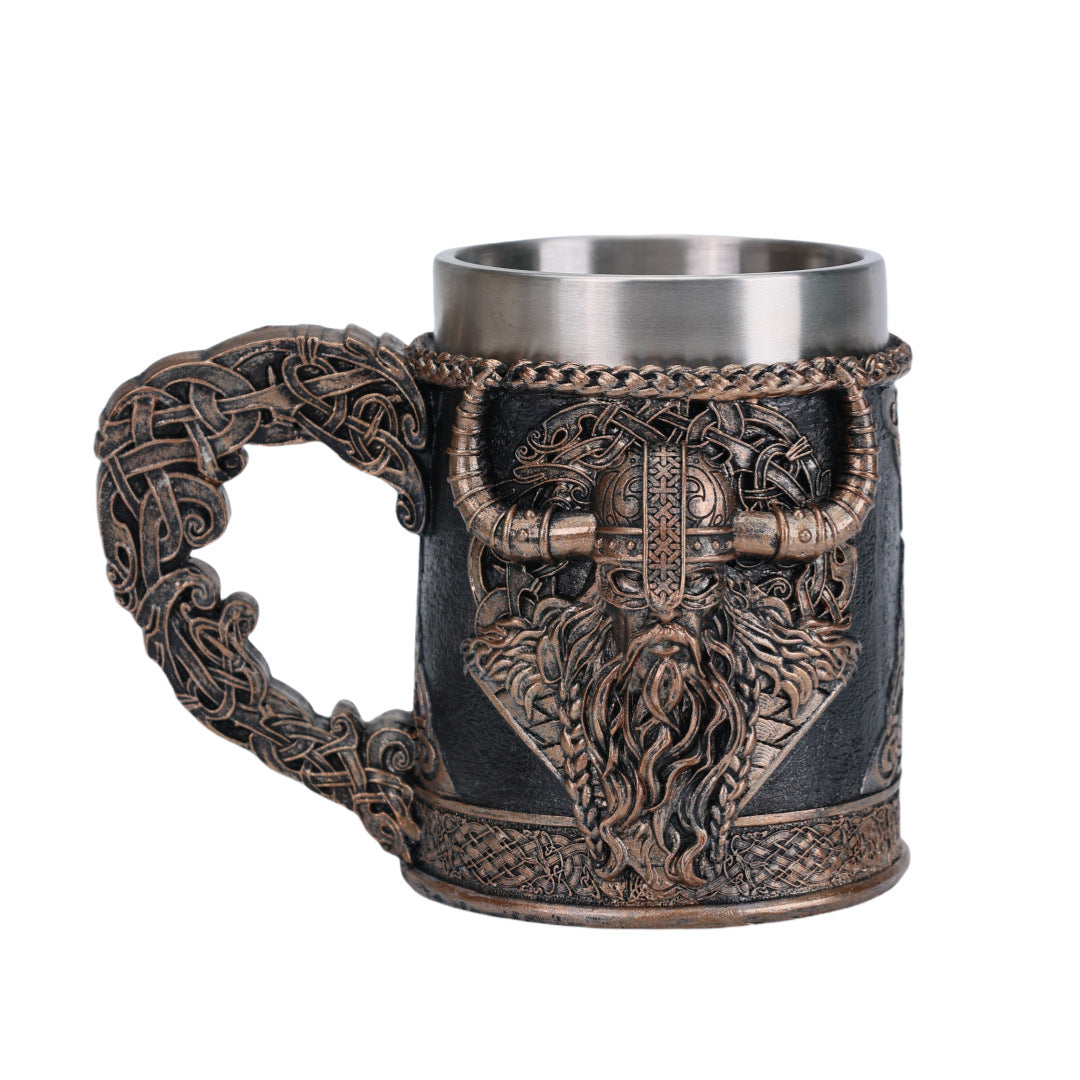 Viking Style Stainless Steel Beer Mug Large Capacity Coffee Cup Retro Design Drinking Vessel for Home Camping Gift teemdrop