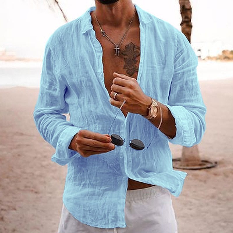 Cotton-linen long-sleeve shirt teemdrop