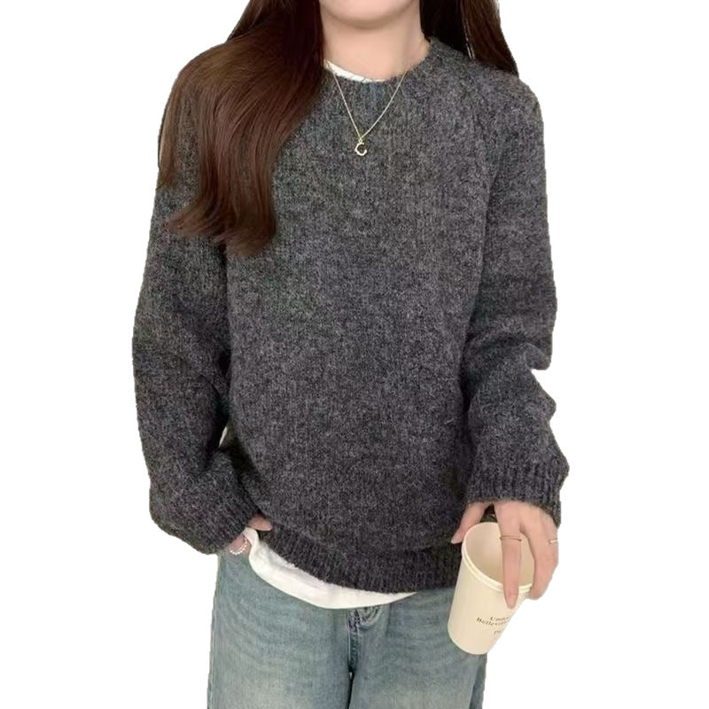 Women's Soft Waxy Knit Sweater Round Neck Long Sleeve Pullover teemdrop