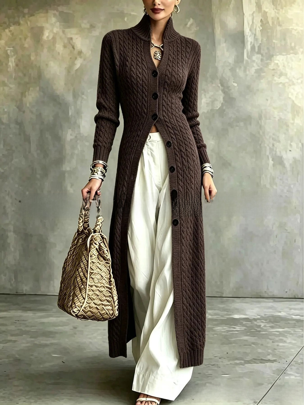 Women's Twist Pattern Stand Collar Long Sleeve Sweater teemdrop