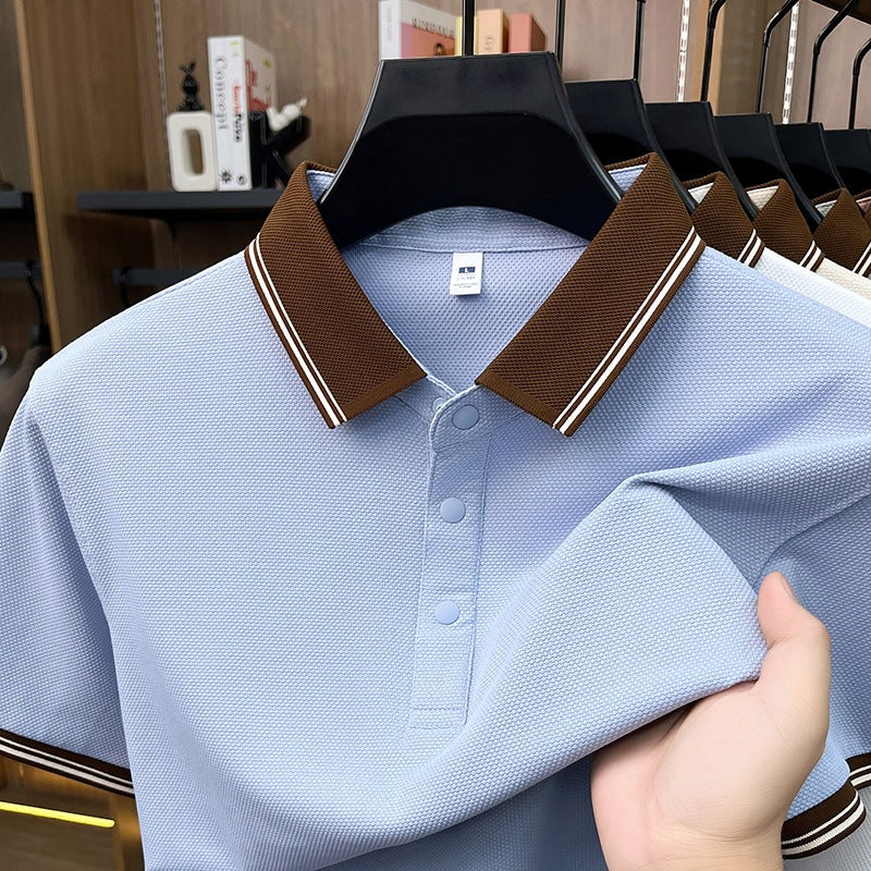 Men's Short Sleeve Polo Shirt Solid Color Lapel Casual Lightweight Summer T-Shirt teemdrop