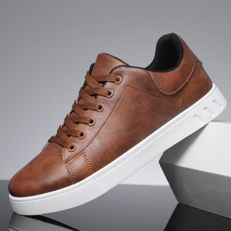 Men's Casual Sneakers PU Leather Lace-Up Flat Shoes