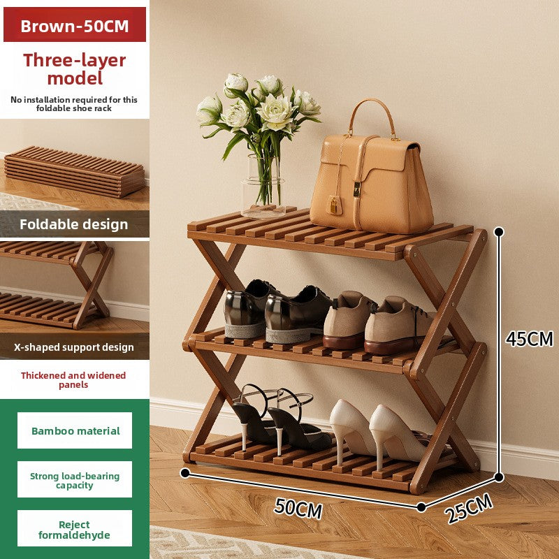 Foldable Bamboo Shoe Rack Freestanding No Assembly Multi-Tier Storage Organizer teemdrop