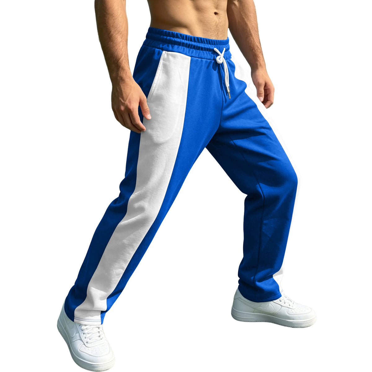 Men's striped color-patched pants for casual wear