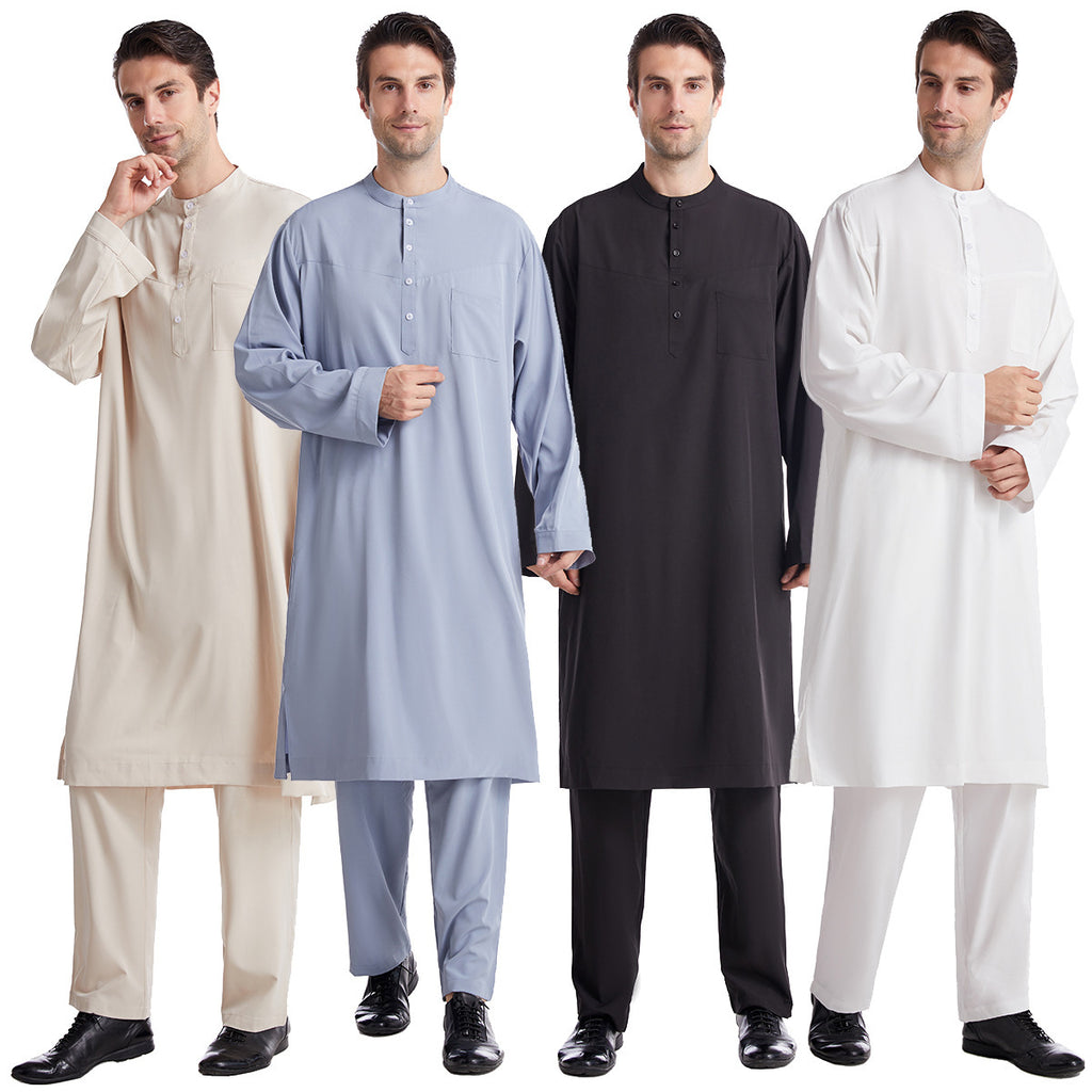 Button-down round-neck long shirt set teemdrop