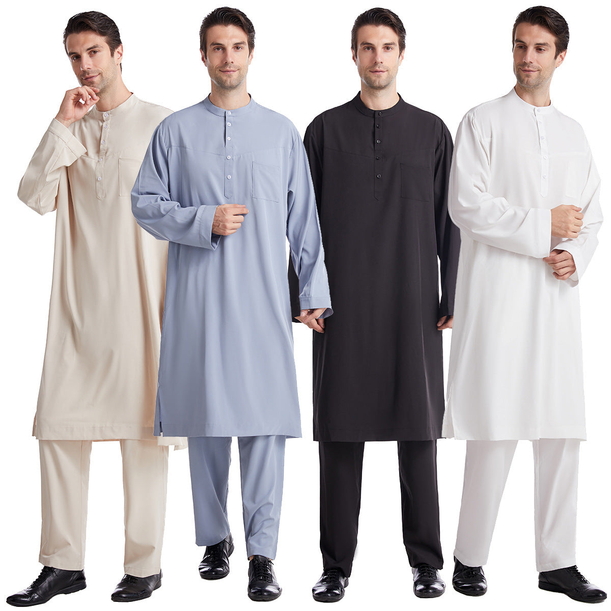 Button-down round-neck long shirt set teemdrop