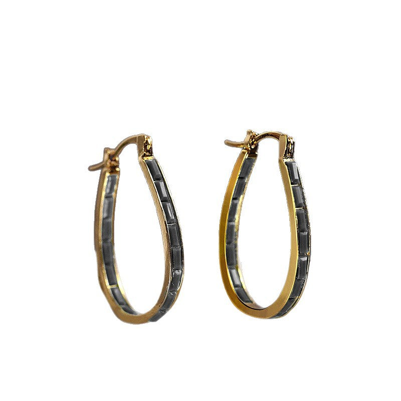 Electroplated Gold Geometric Sapphire Stone Large Earrings