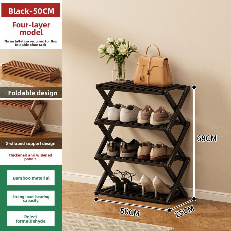 Foldable Bamboo Shoe Rack Freestanding No Assembly Multi-Tier Storage Organizer teemdrop