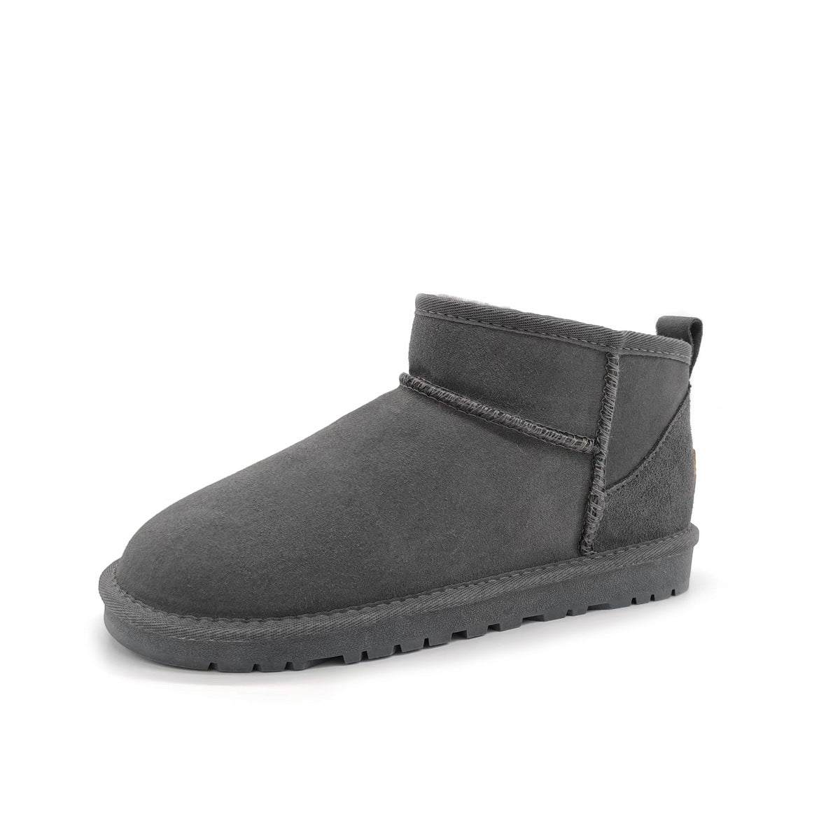 Women's Cowhide Fleece-Lined Short Snow Boots Flat Heel Winter Warm Shoes teemdrop