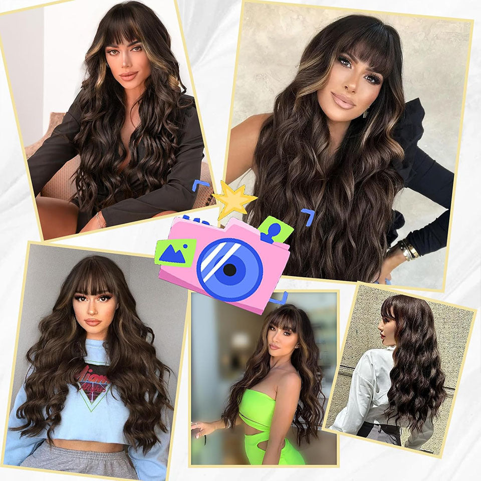 Women's Gradient Long Curly Synthetic Wig with Bangs Full Head Wig teemdrop
