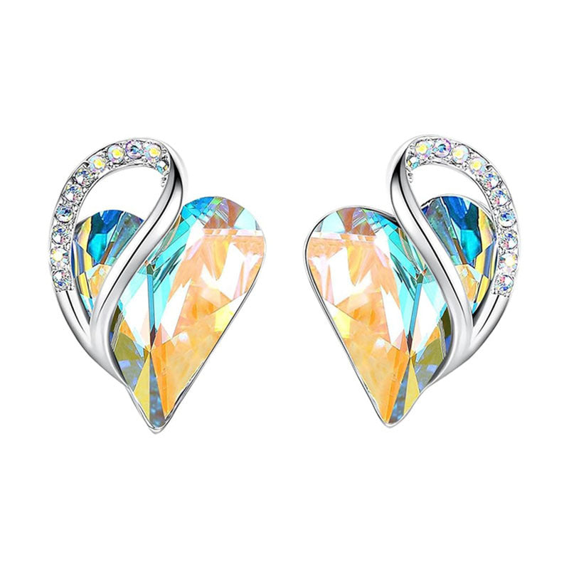 Elegant Crystal Heart Stud Earrings for Women