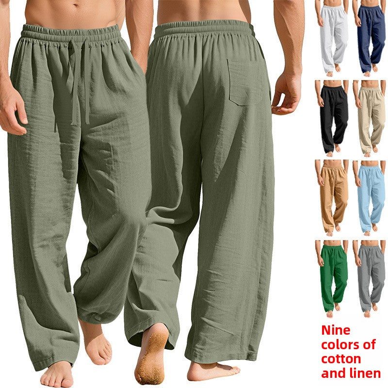 Men's Linen Loose Fit Casual Drawstring Pants with Pockets teemdrop