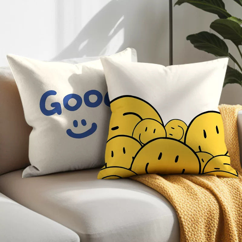 Cute Smiling Face Double-Sided Plush Throw Pillow Cover with Insert teemdrop