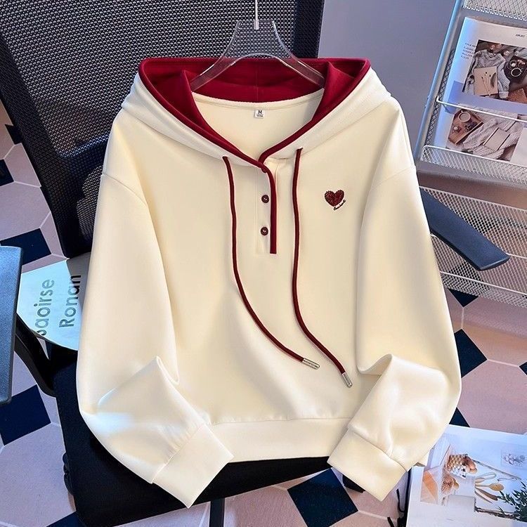 Women's heart-shaped embroidered colorful patch front hoodie