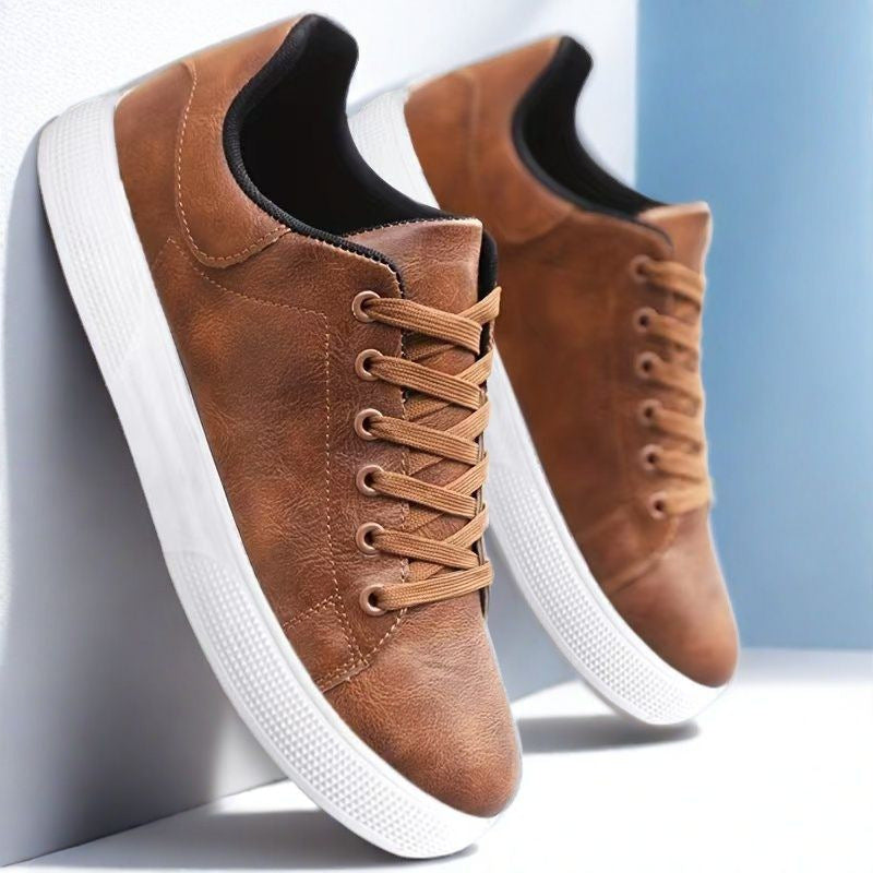 Men's Casual Sneakers PU Leather Lace-Up Flat Shoes