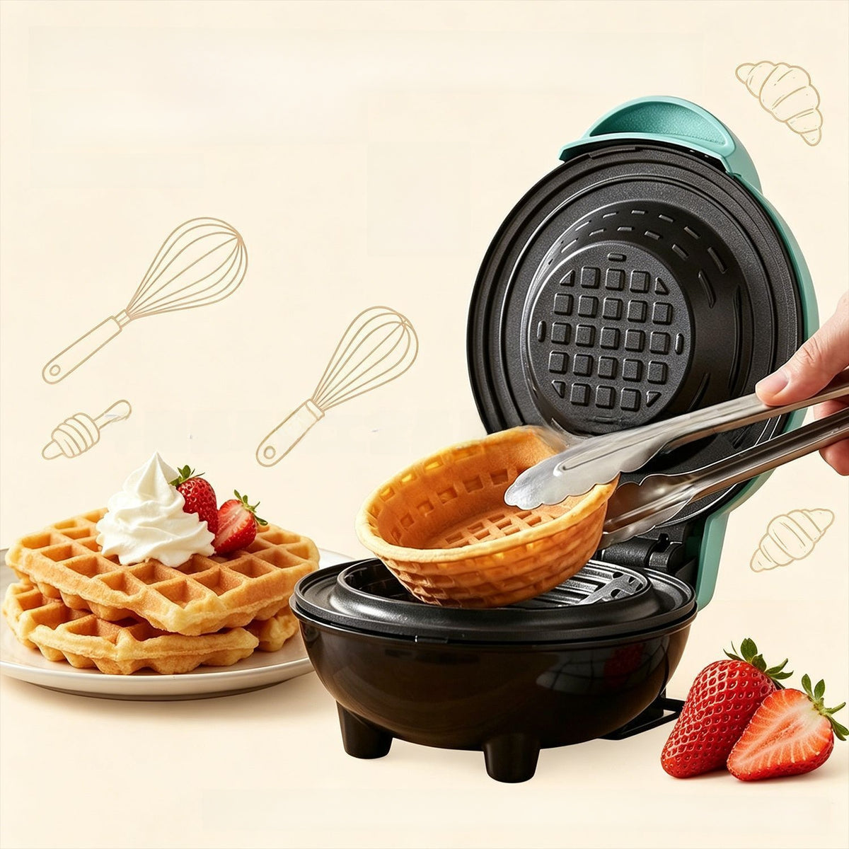 Multifunctional Waffle Bowl Maker, Cake, Egg Tart, Ice Cream Cone & Egg Roll Machine teemdrop
