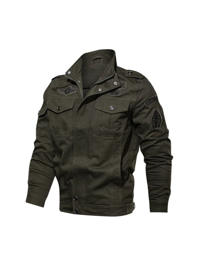 Mens Slim Fit Casual Stand Collar Cotton Jacket With Zipper teemdrop