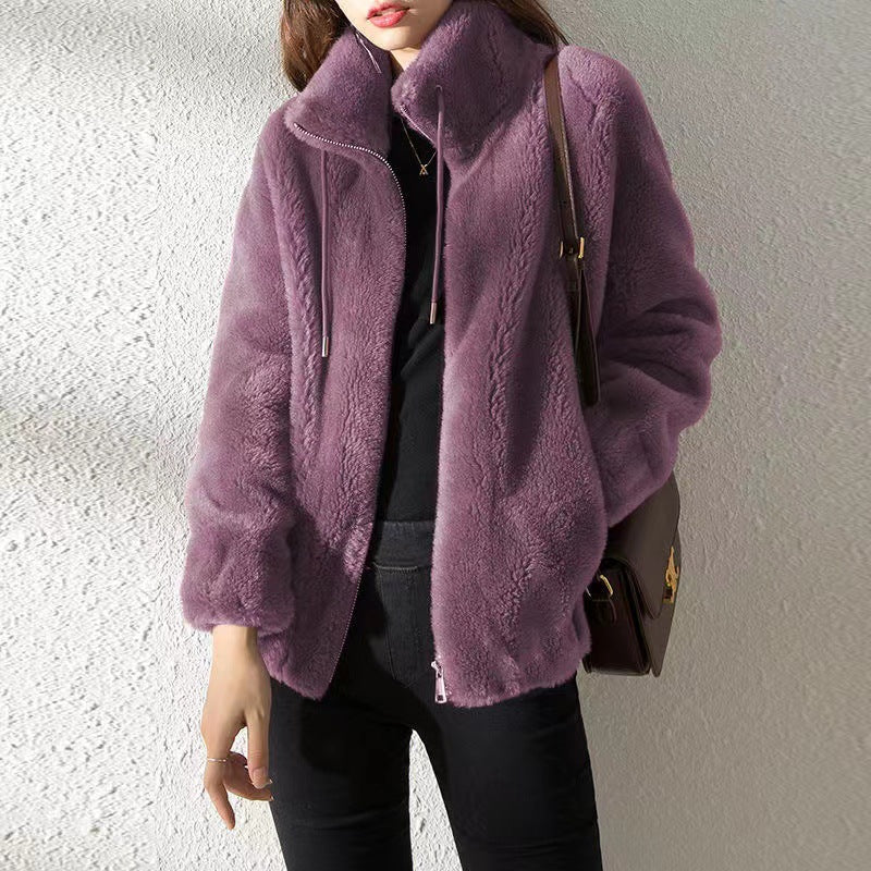 Women Double-Sided Velvet Warm Zip Up Cardigan teemdrop