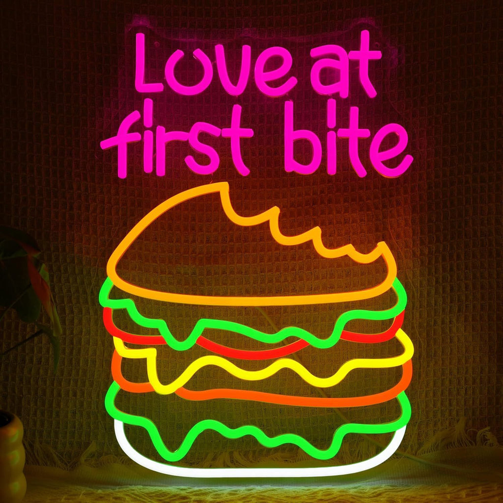 LED Neon Light Hamburger Fries Sushi Shape Sign for Home Bar Decoration