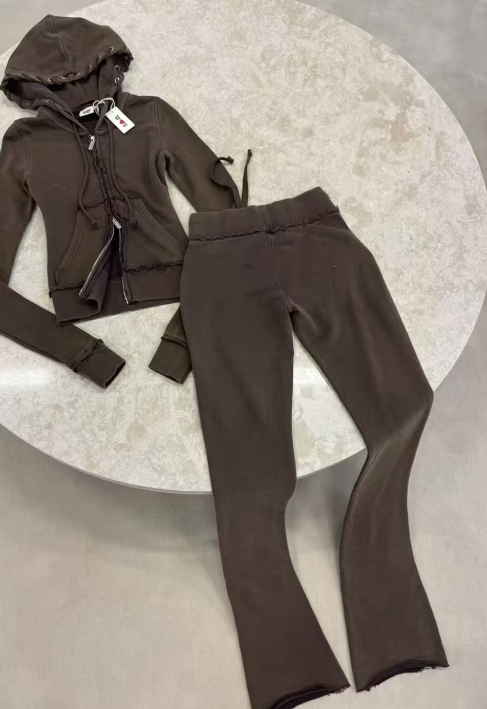 Women's Short Zip-Up Hoodie and Flared Pants Two-Piece Set teemdrop