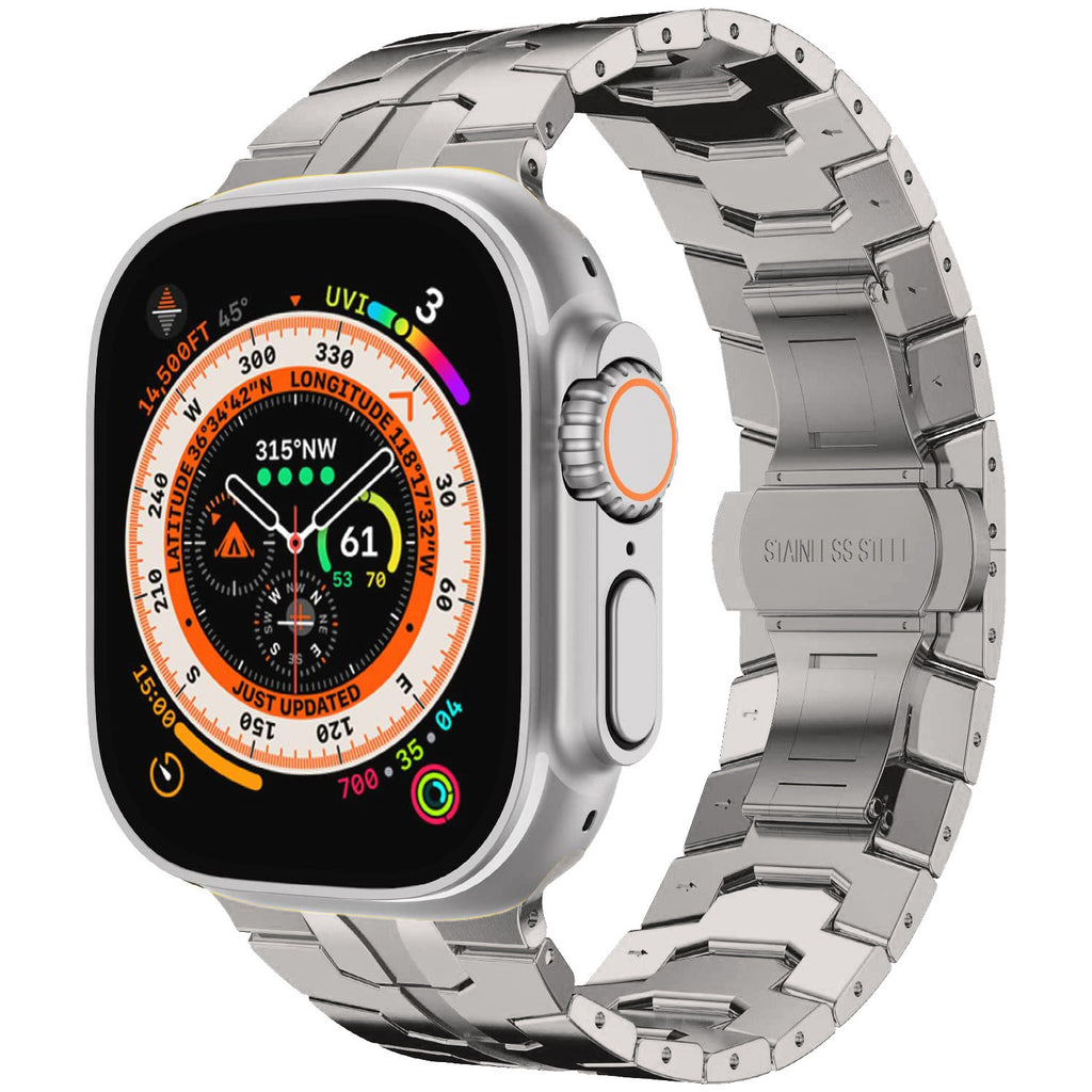 Stainless Steel Watch Band Compatible with Apple Watch Ultra Series 12 with Butterfly Clasp