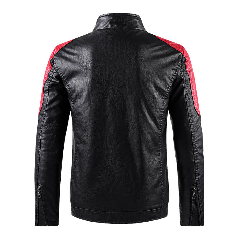 Men's button-down PU leather motorcycle jacket