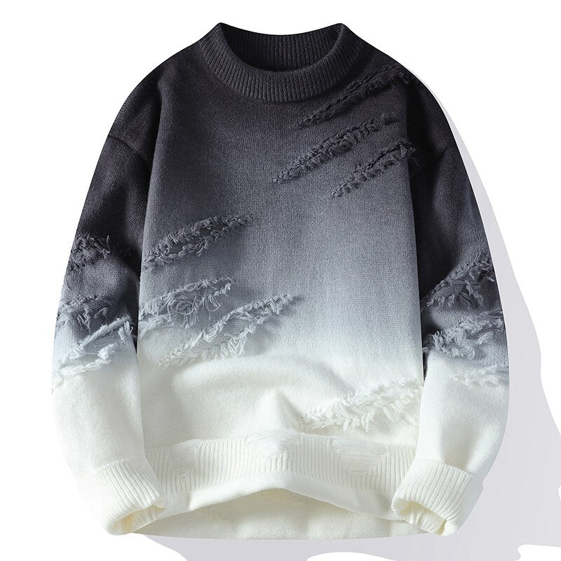 Men Gradient Color Stand Collar Knitted Cardigan Sweater
