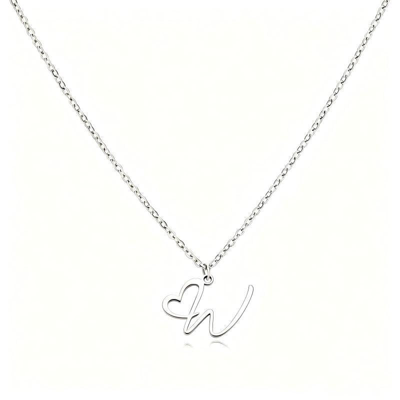Stainless Steel Heart Initial Letter Pendant Necklace for Women