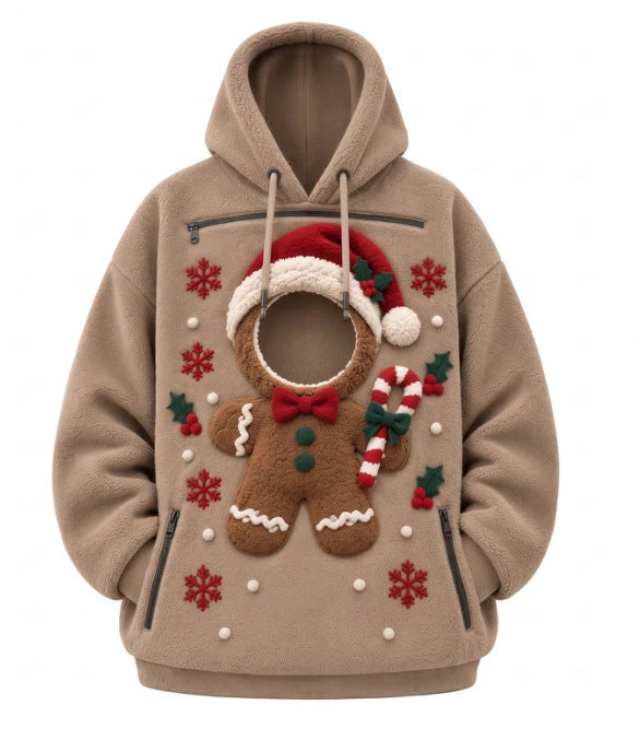 Mens Winter Warm Polar Fleece Lined Hoodie with 3D Printed Christmas Pattern and Zipper Pocket teemdrop