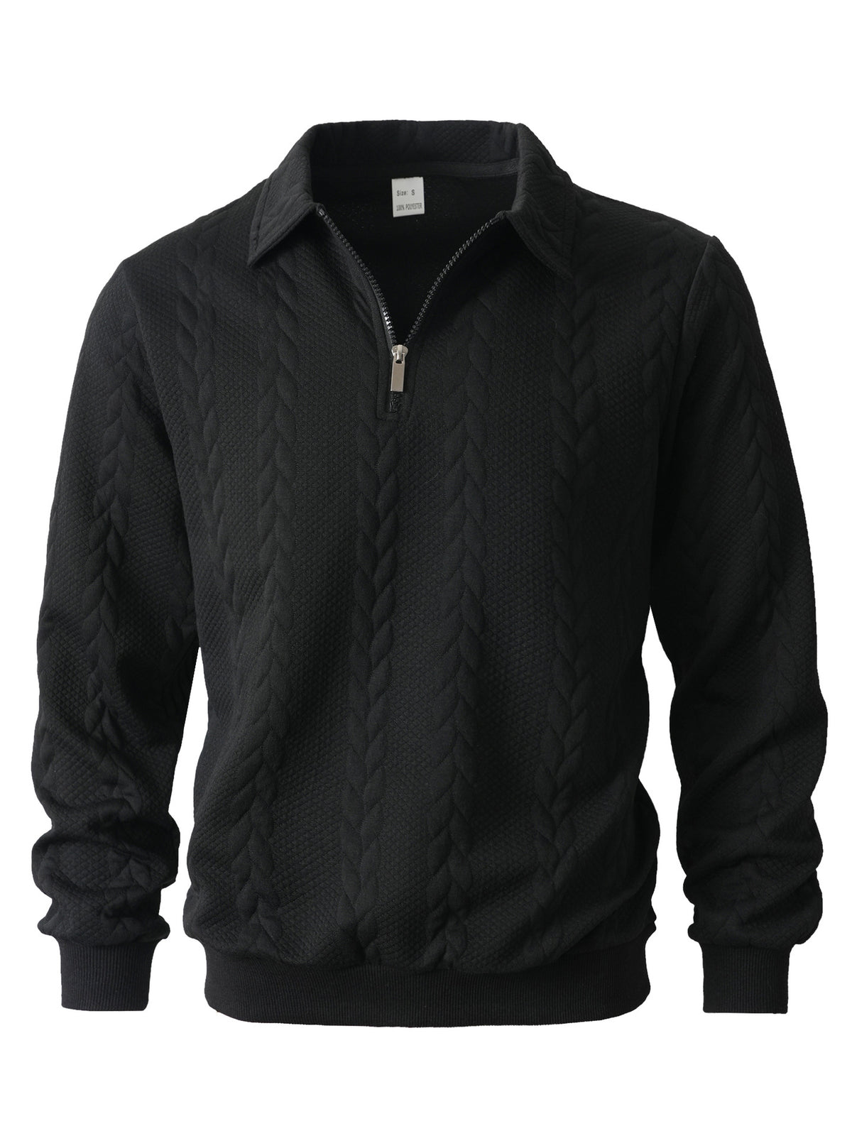 Men Jacquard Lapel Zip Up Jacket Casual Long Sleeve Sweatshirt teemdrop