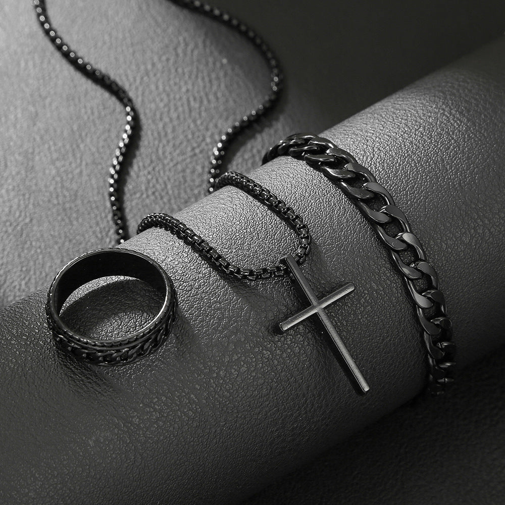 Cross Pendant Jewelry Set Necklace Bracelet Ring