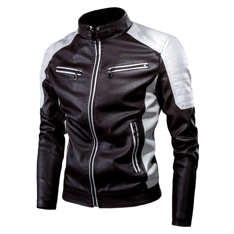 Men's button-down PU leather motorcycle jacket