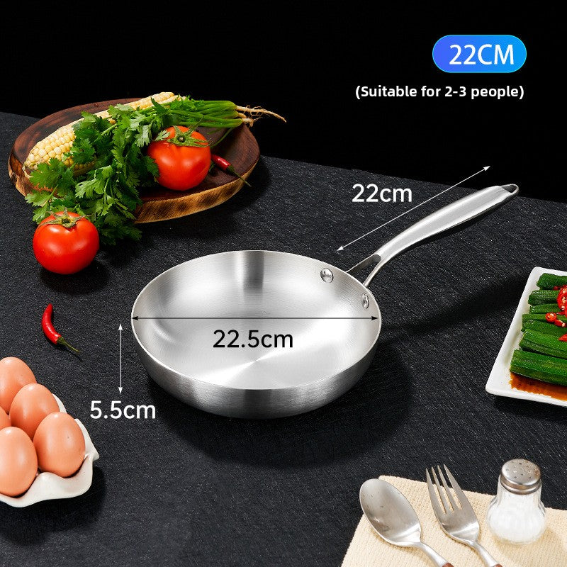 Thickened 304 Stainless Steel Non-Coated Frying Pan with Three-Layer Composite Bottom