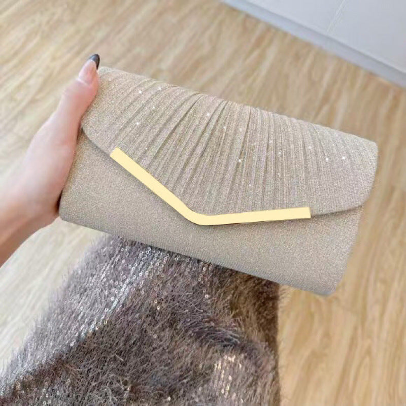 Women?s Shiny Pleated Large Capacity Handbag Evening Clutch Crossbody Bag teemdrop