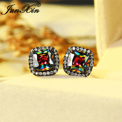Geometric Full Diamond Zircon Earrings for Women Electroplated Copper Studs