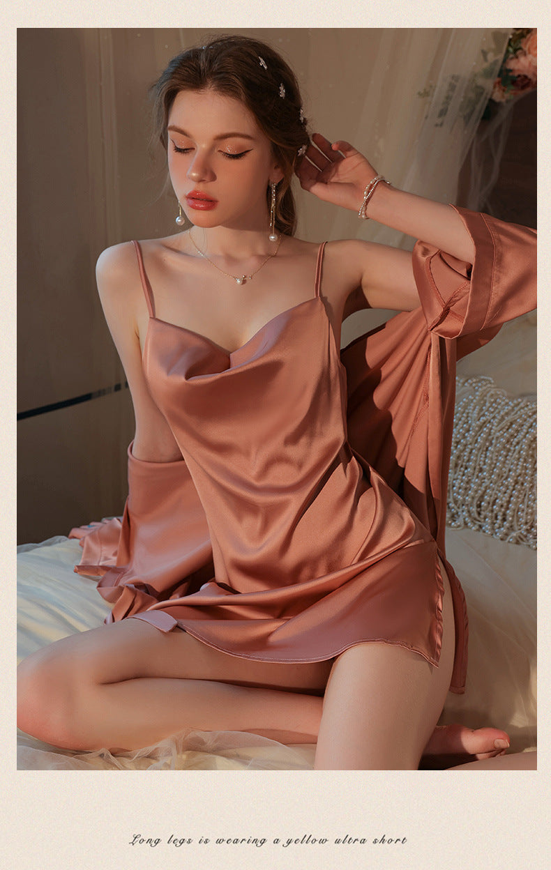 Women's Ice Silk Satin Slit Cami Nightgown Sleeveless Loungewear teemdrop