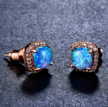 Geometric Full Diamond Zircon Earrings for Women Electroplated Copper Studs