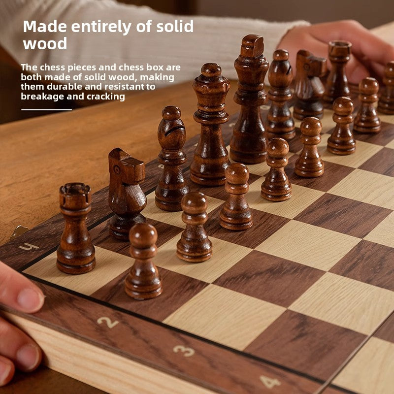 Magnetic Solid Wood Folding Chess Set for Training and Competition teemdrop