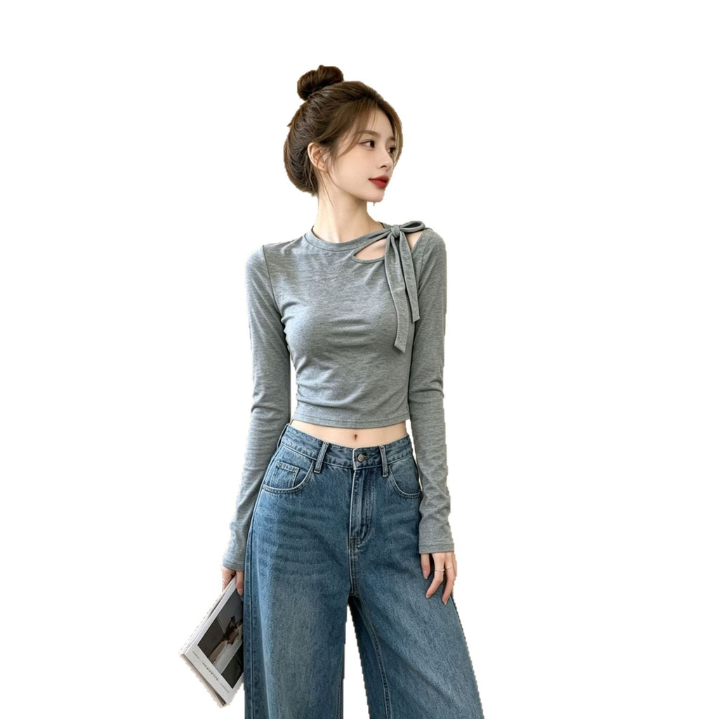 Women's Round Neck Long Sleeve T-Shirt Color Block Slim Fit Soft Top teemdrop