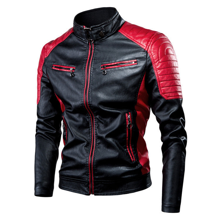 Men's button-down PU leather motorcycle jacket