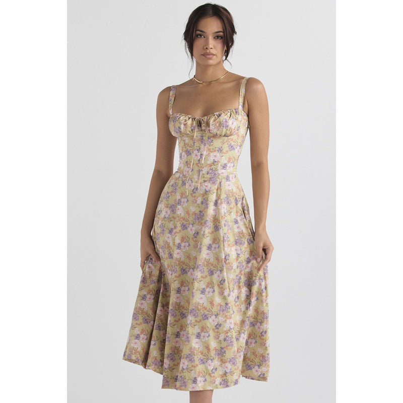 Women's Summer Sleeveless Solid Color Floral Sling Dress