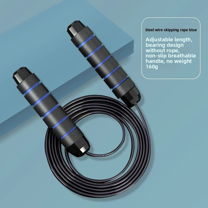 Adjustable Length Steel Wire Skipping Rope with Bearing System for Fitness Training
