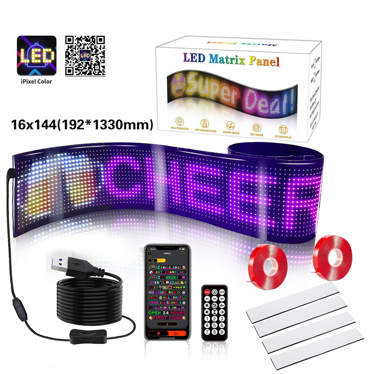 Programmable Flexible LED Car Sign Display with APP Control, Full Color RGB Matrix Panel for Vehicle Window teemdrop