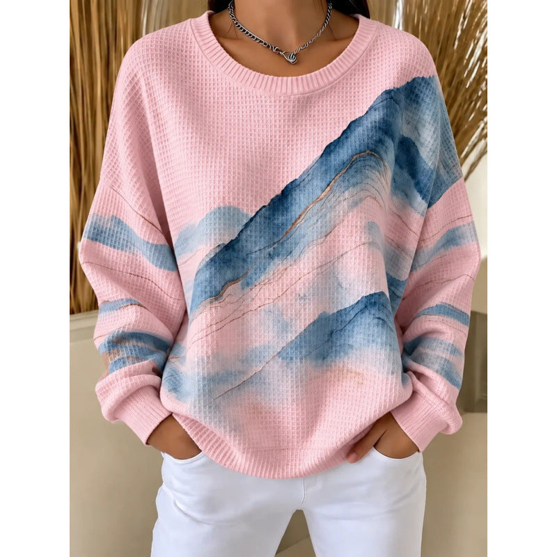 Plaid patterned round-neck long-sleeved casual hoodie teemdrop