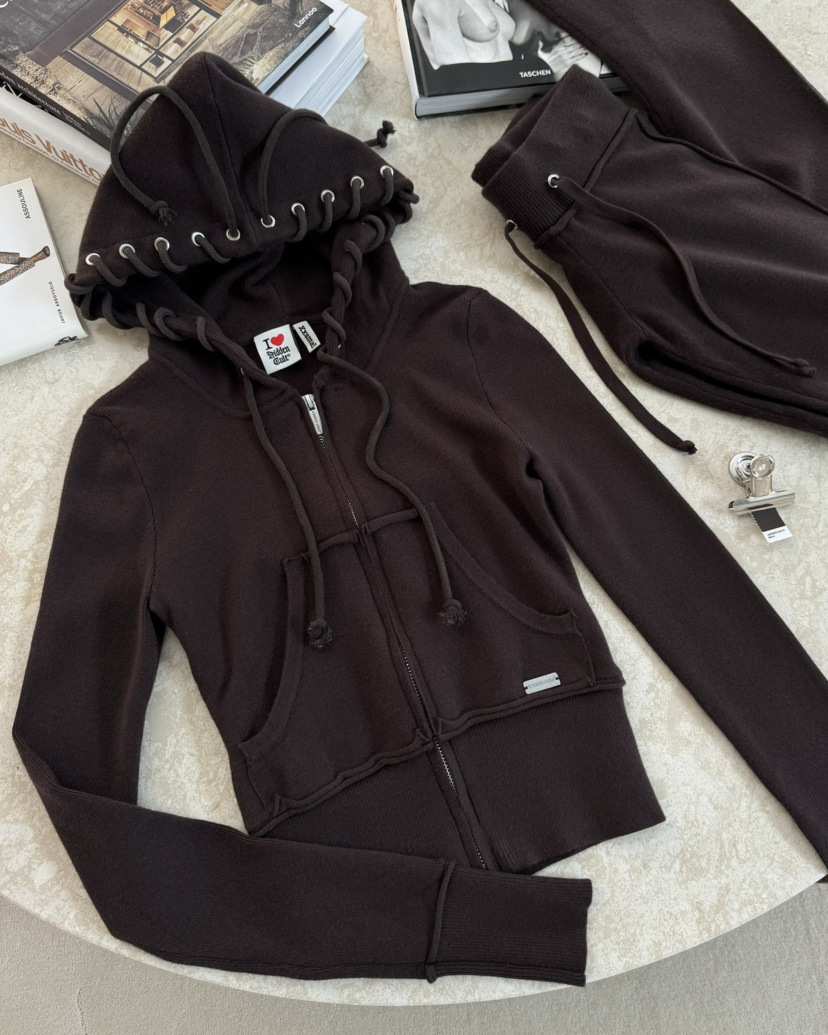 Women's Short Zip-Up Hoodie and Flared Pants Two-Piece Set teemdrop