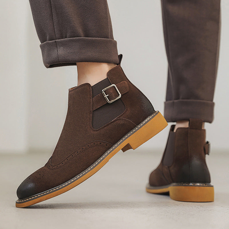 Mens Brogue Chelsea Leather Boots