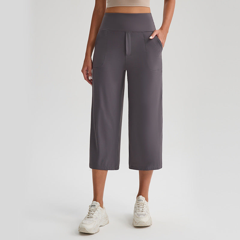 Women's Naked-Feel High-Waist Loose Wide-Leg Yoga Capri Pants teemdrop