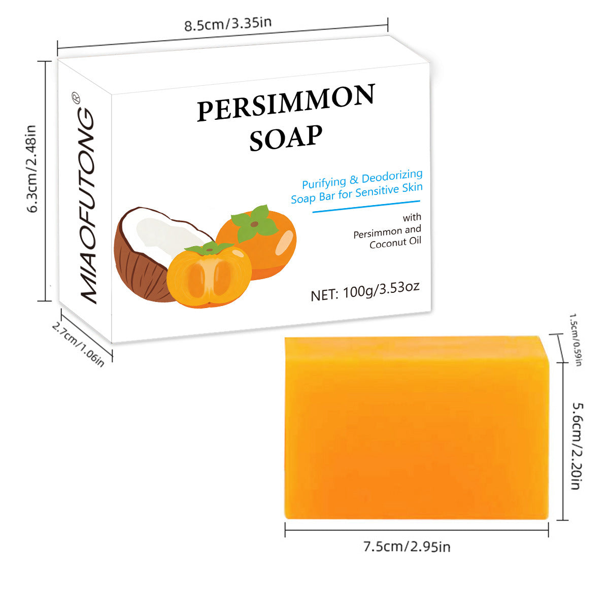 Persimmon Extract Deodorizing Moisturizing Handmade Body Soap teemdrop