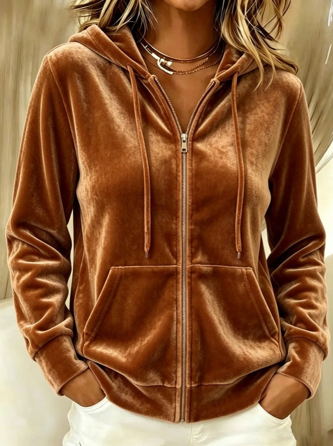 Hooded zip-up long-sleeve sweatshirt teemdrop