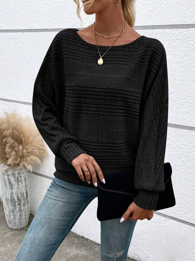 Solid-color long-sleeve knit sweater teemdrop